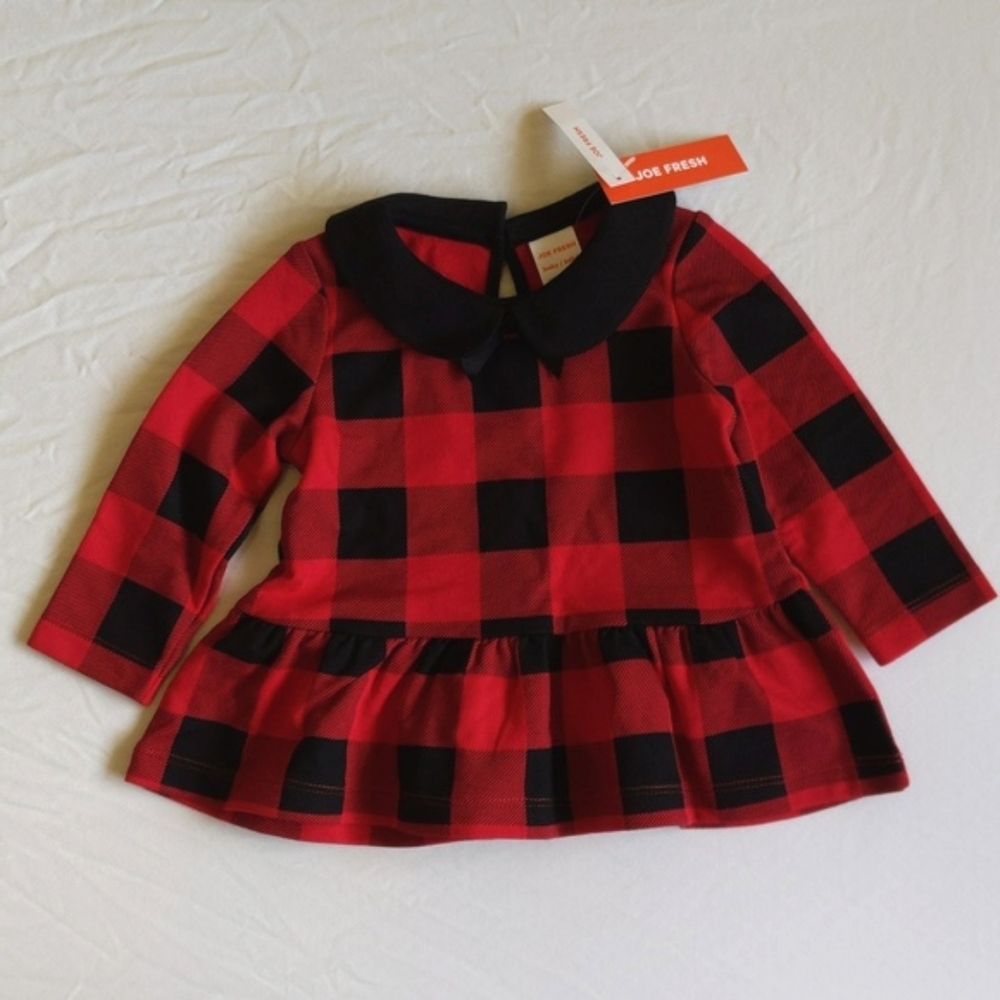 NEW joe fresh buffalo check peter pan collar peplum top 6-12 months baby girl